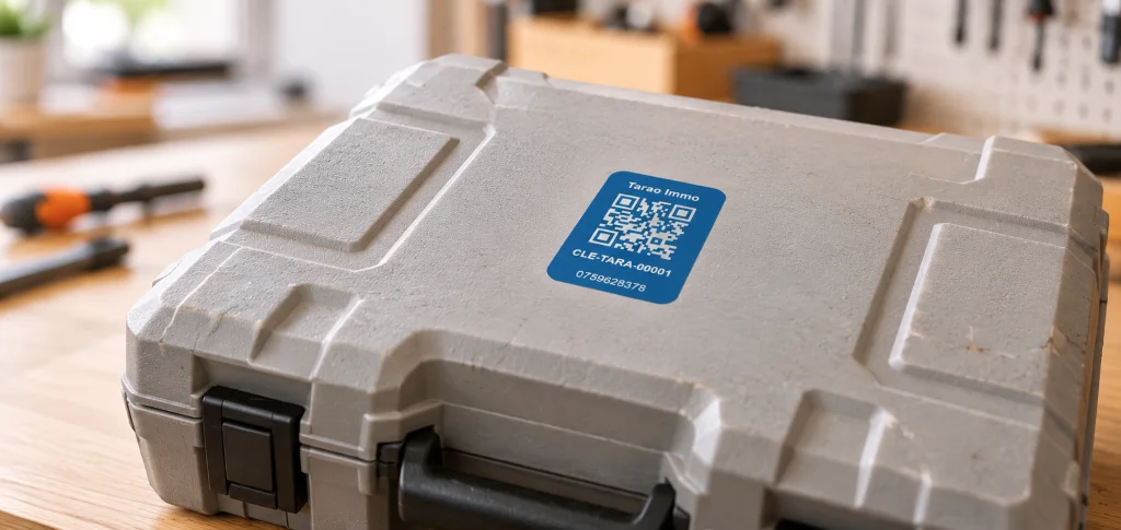 Étiquette QR autocollante Tarao sur du matériel de collectivité